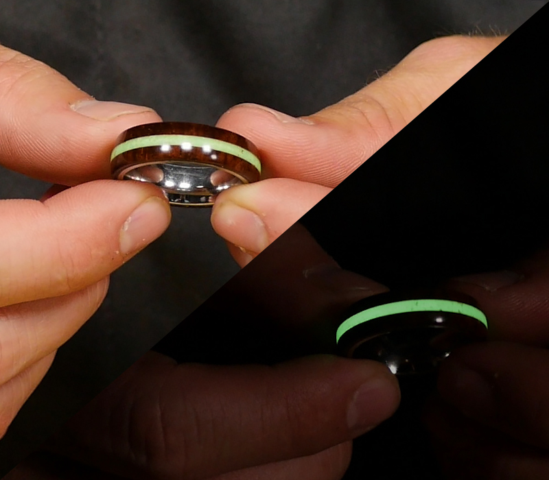 Displaying the finished ring and showing it glowing in the dark.