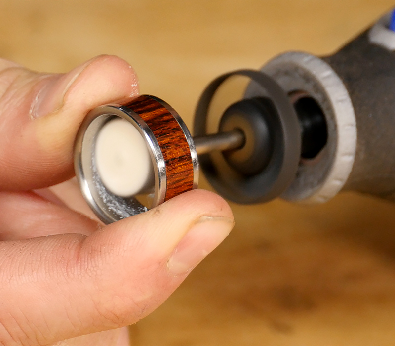 Polishing the inside of the ring with a Dremel tool and polishing wheel.