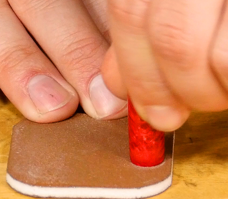 Sanding the end of the blanks with 1,500 grit sandpaper.